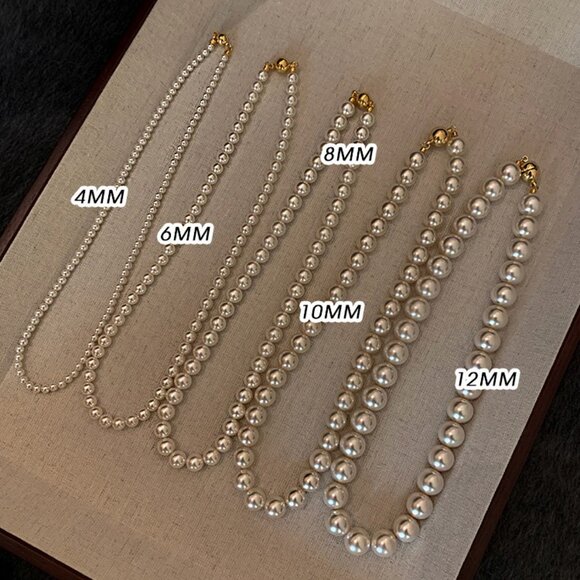 Timeless Classic Single Strand Pearl Necklace with Magnetic Clasp 12mm - Picture 8 of 14